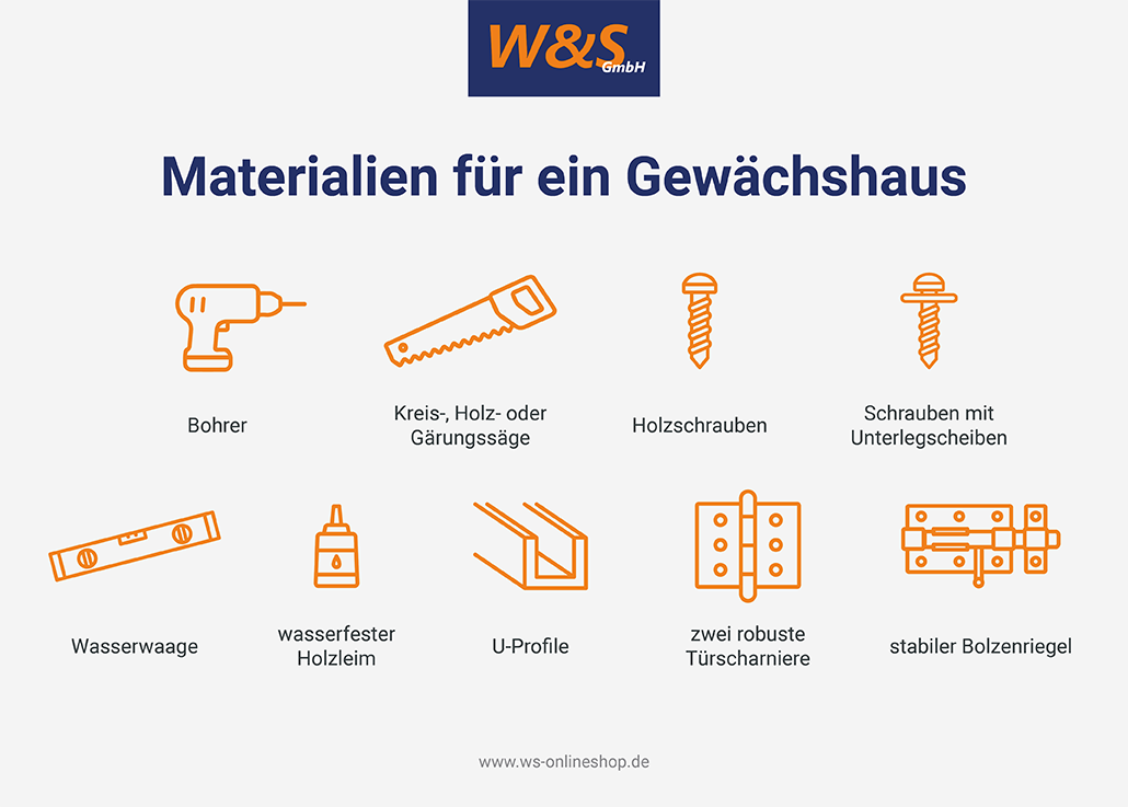 Materialien für ein Gewächshaus